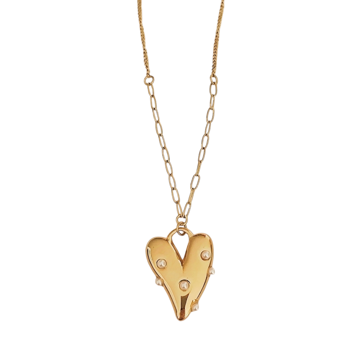 Collier doré avec pendentif cœur et perles incrustés