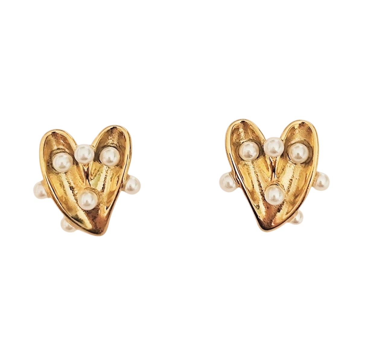 Boucles d'oreilles cœur creux et perles blanches