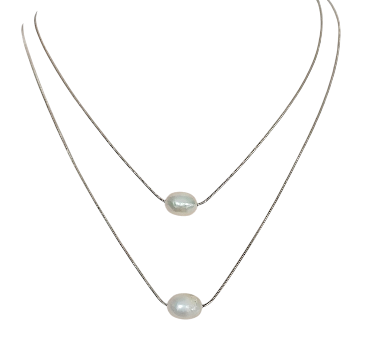 Collier double avec 2 perles blanches