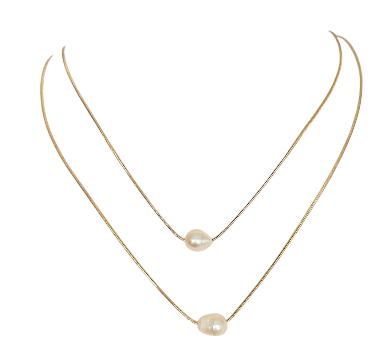 Collier double avec 2 perles blanches
