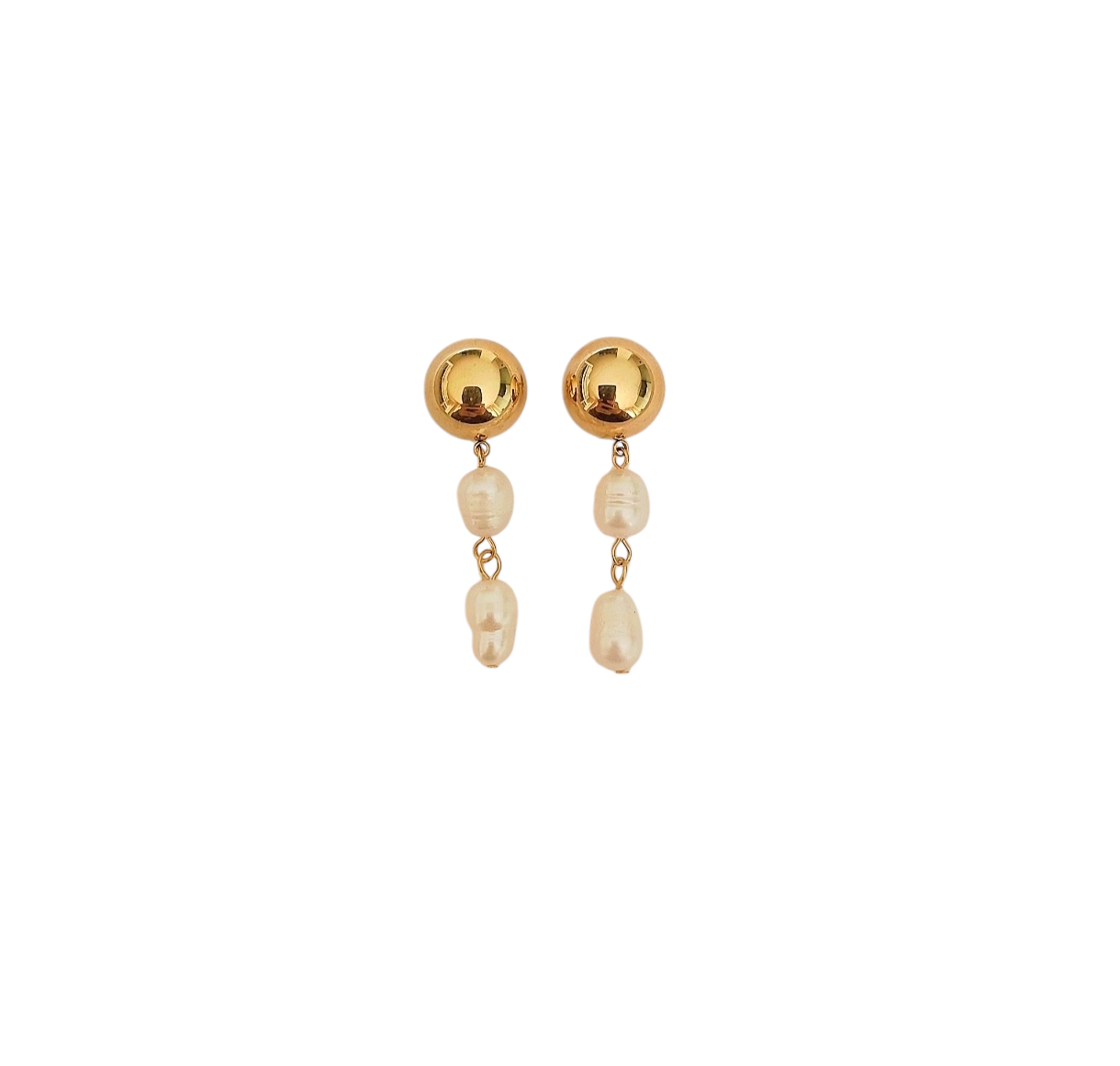Boucles d'oreilles demi bille dorée et 2 perles