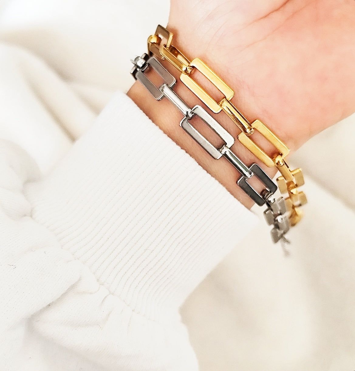 Bracelet doré double rang chaîne rectangulaire