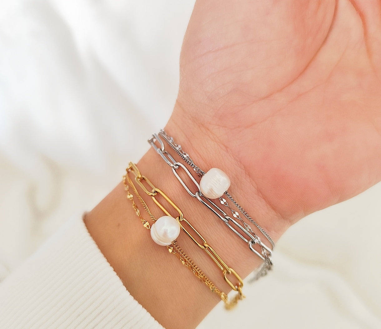Bracelet triplé rang avec perle