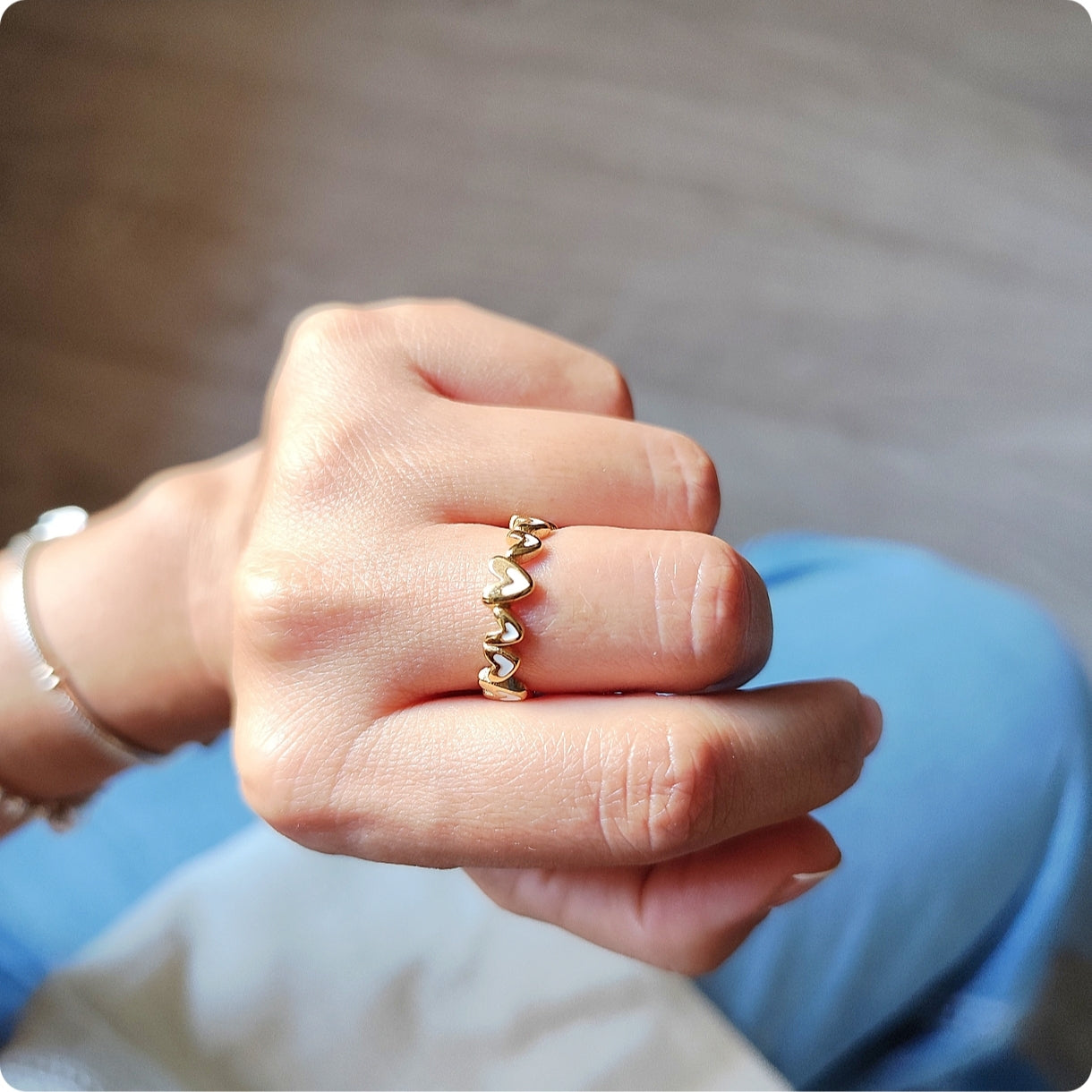 Bague cœurs blancs