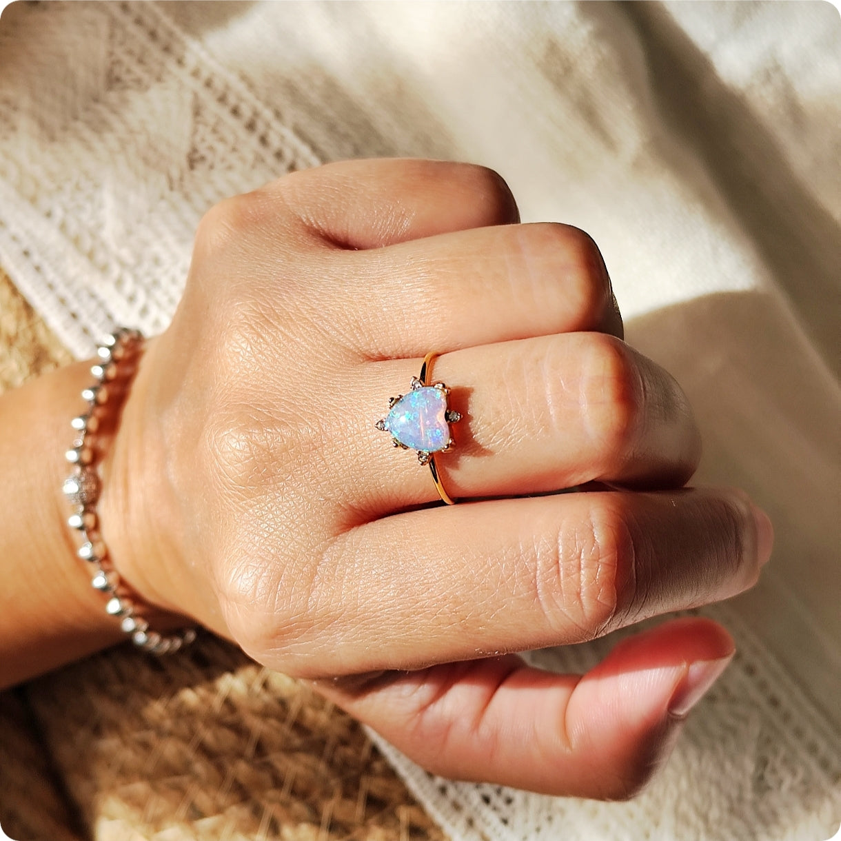 Bague cœur irisé