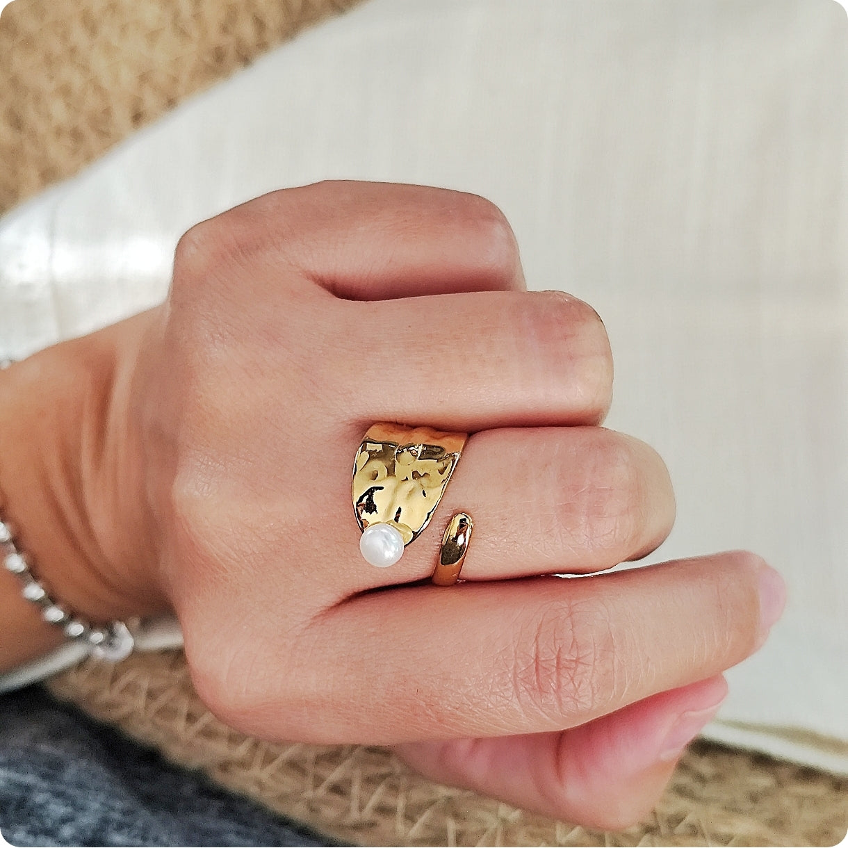 Bague feuille et perle