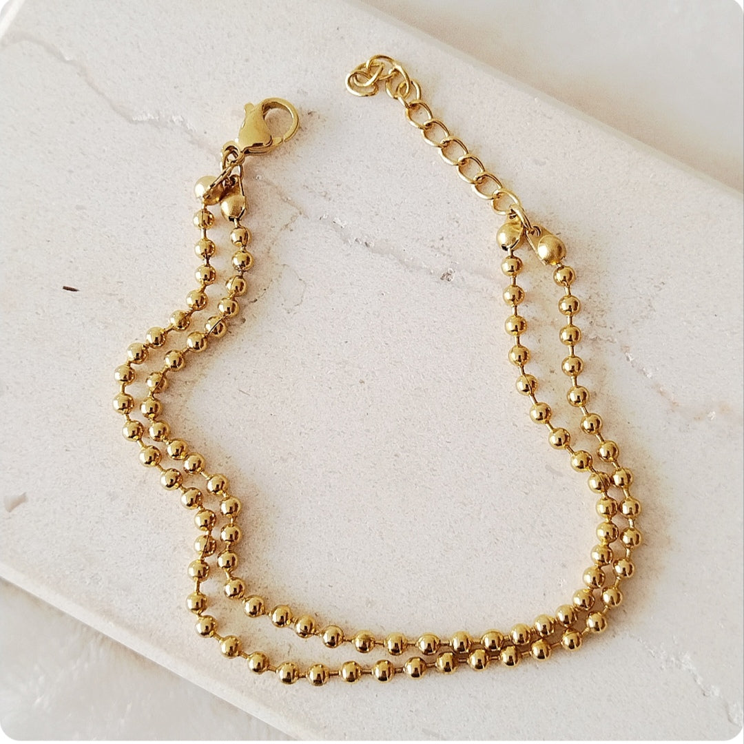 Bracelet doré double rang de petites billes