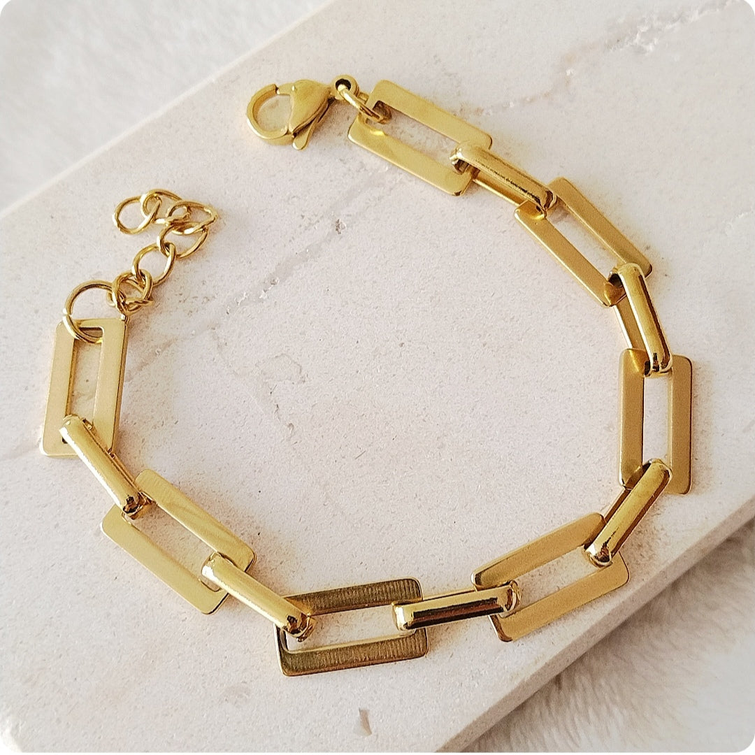 Bracelet doré double rang chaîne rectangulaire