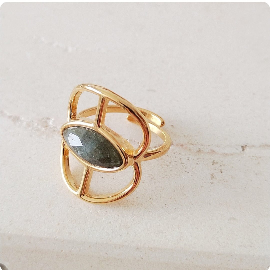 Bague pierre anthracite et double aile