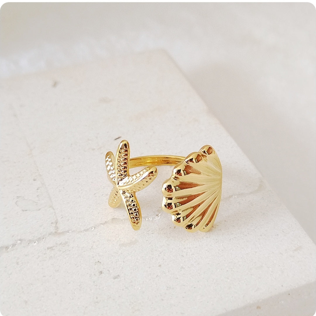 Bague étoile de mer et coquille