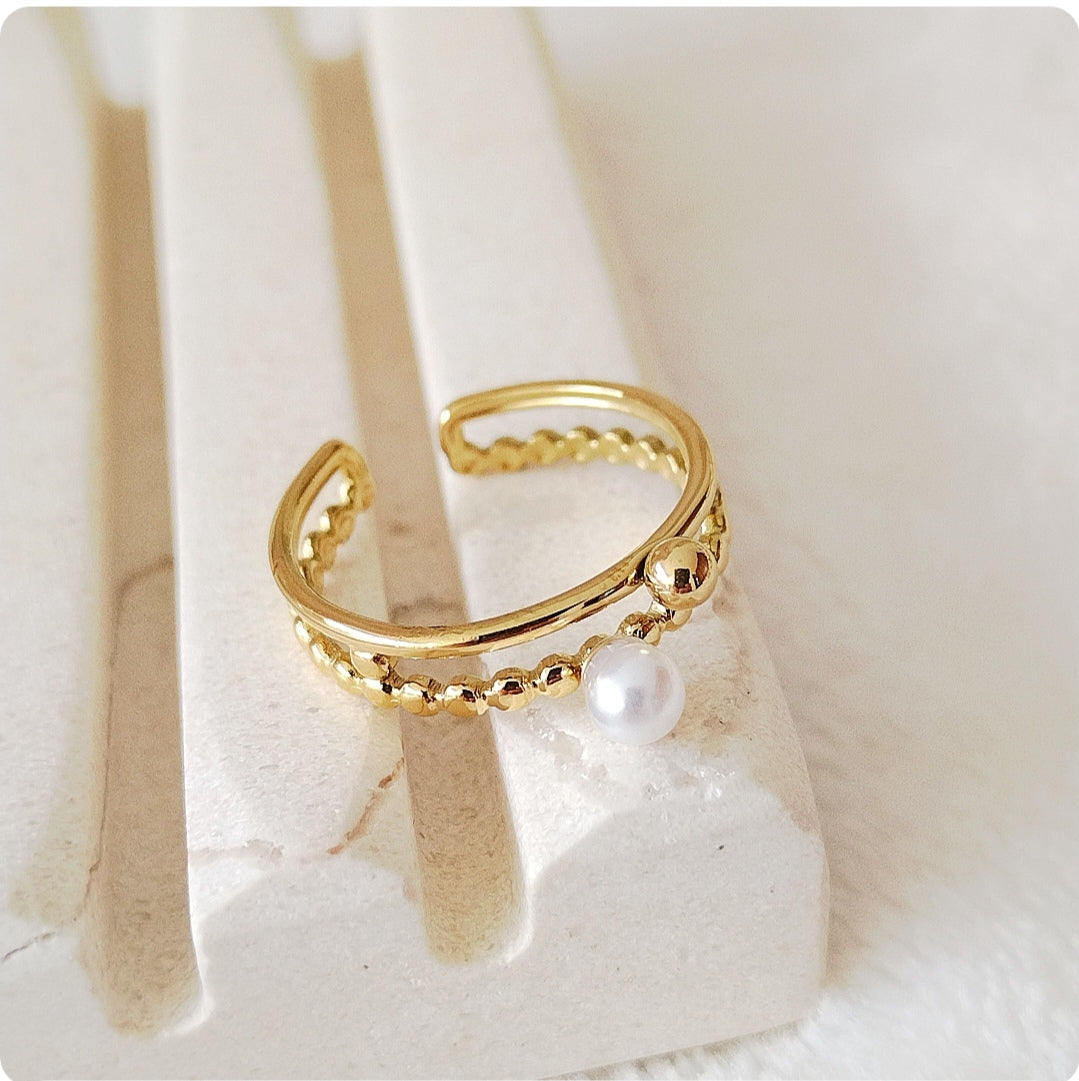 Bague Pearl blanche et bille dorée