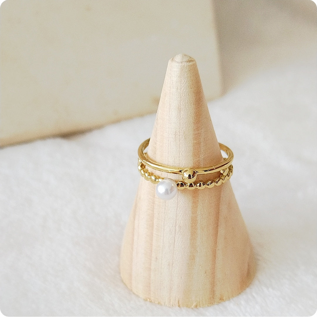 Bague Pearl blanche et bille dorée