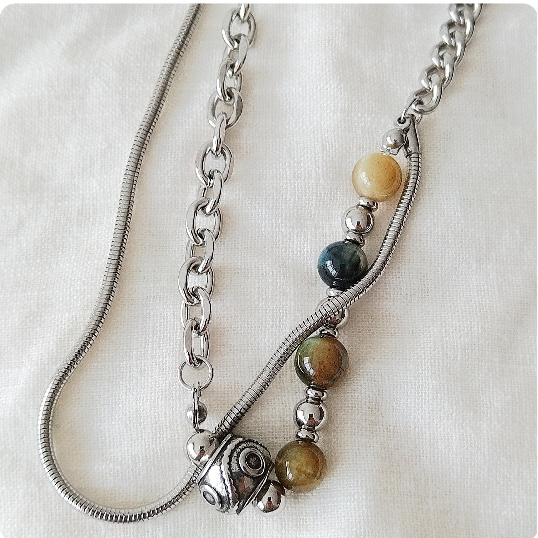 Collier double rang avec pierres naturelle couleur ambre