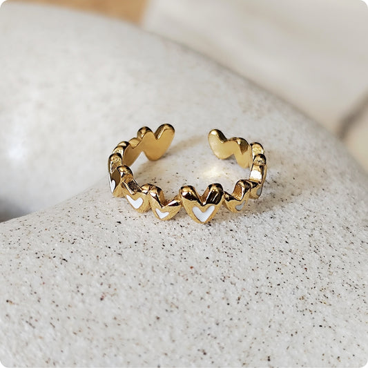 Bague cœurs blancs