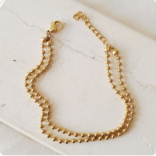 Bracelet doré double rang de petites billes