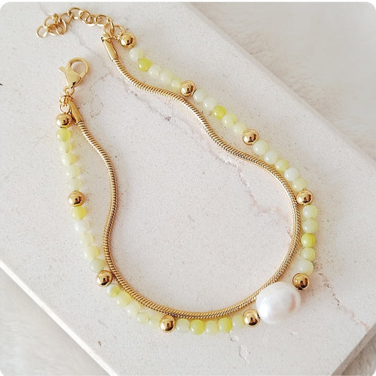 Bracelet double jaune avec pearl