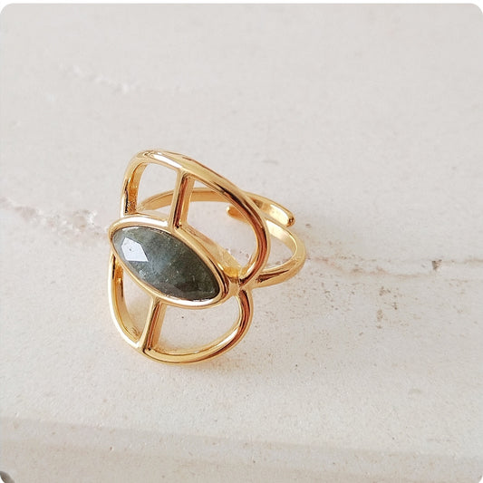 Bague pierre anthracite et double aile
