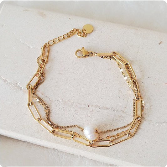 Bracelet triplé rang avec perle