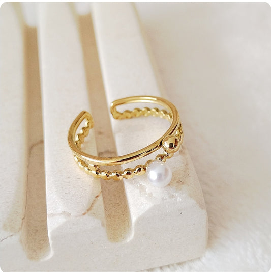 Bague Pearl blanche et bille dorée