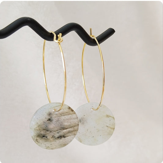 Boucles d'oreilles  créoles avec  pierre naturelle