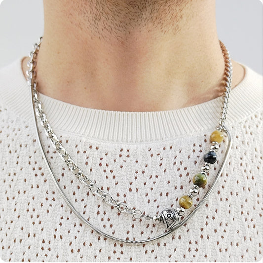 Collier double rang avec pierres naturelle  couleur ambre